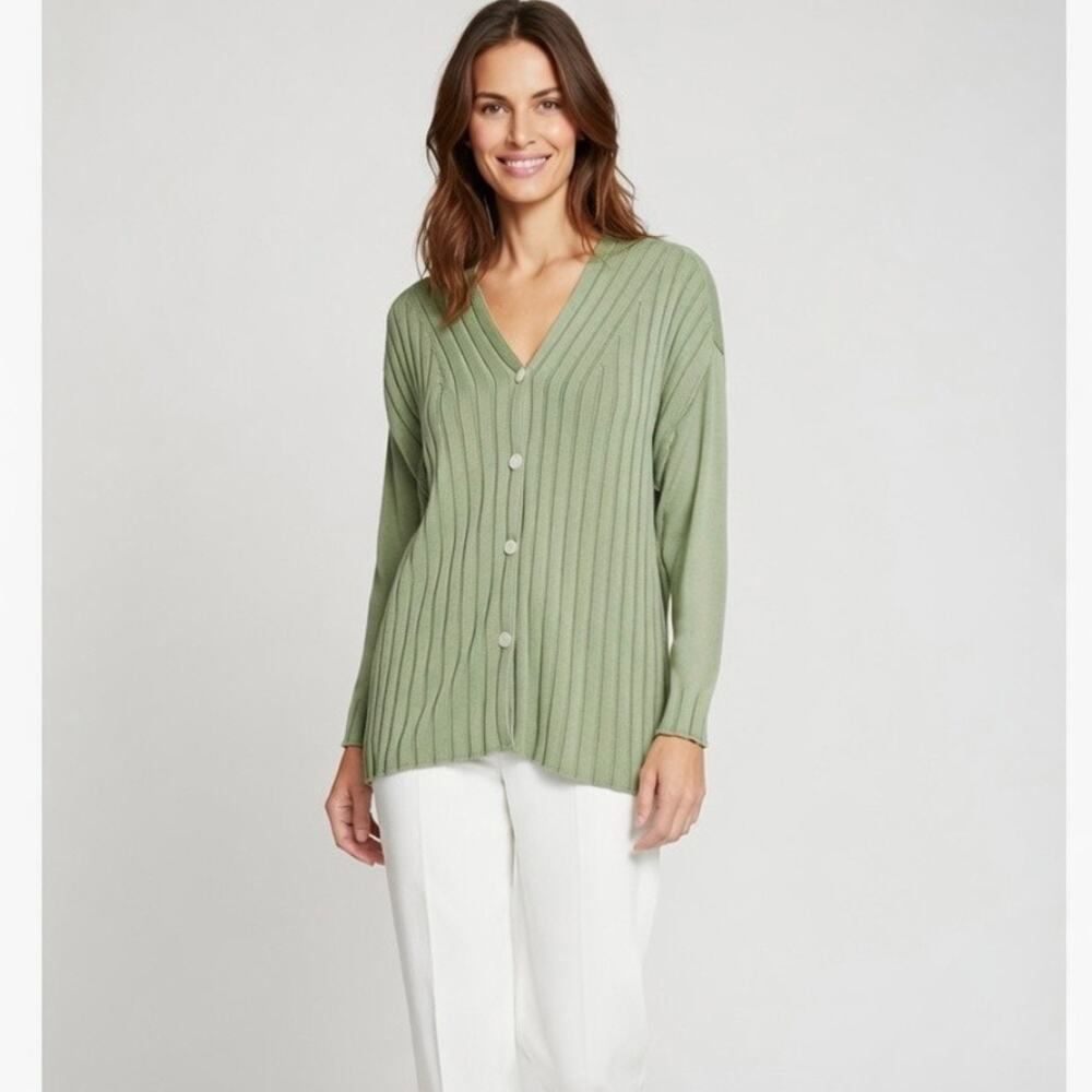 Vtg Escada ribbed knit Cardigan Sage green Large oversized preppy designer chic